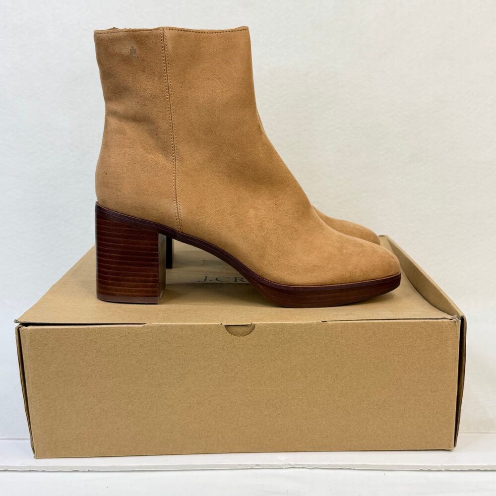 J Crew Sueded Platform Boots BT278 Heeled Ankle Booties Sienna Tan Size 9.5